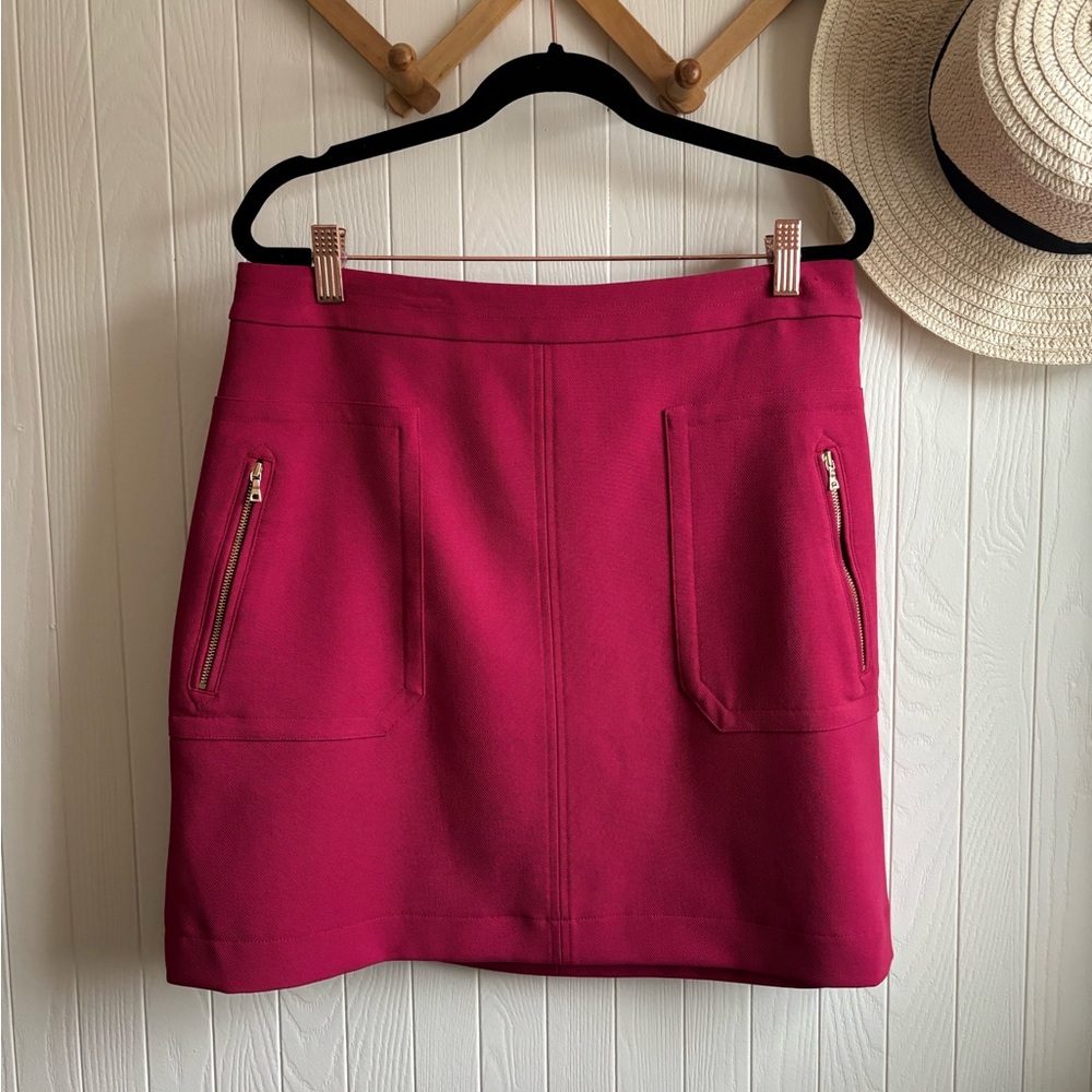 LOFT Fuchsia Mini Skirt with Front Zipper Pockets